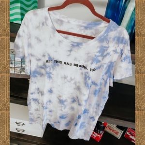 American Eagle Outfitters Tie-Dye Short Sleeve Tee - Blue and White